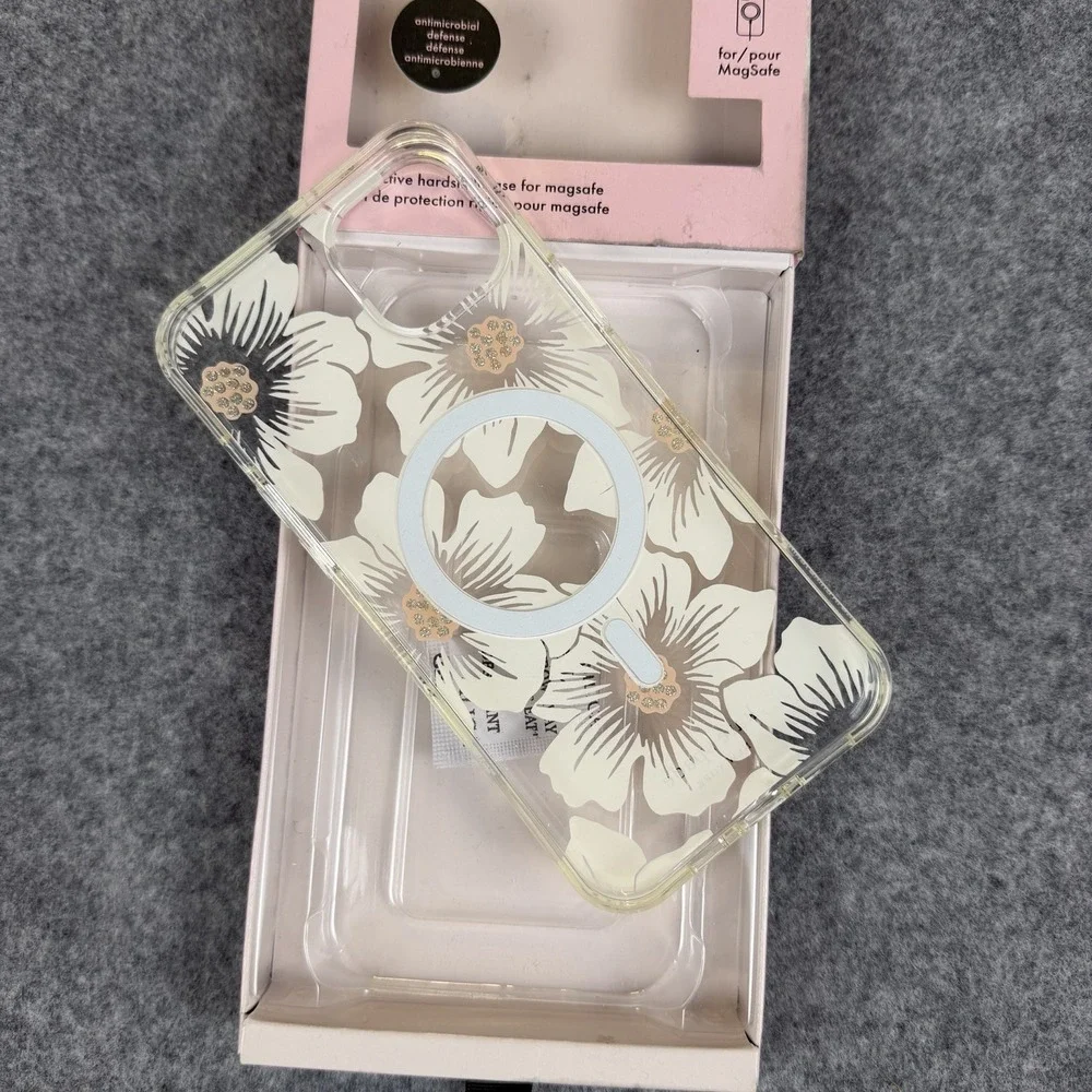 Kate Spade iPhone 14 Plus Case MagSafe Hollyhock Floral Clear Protective Cover